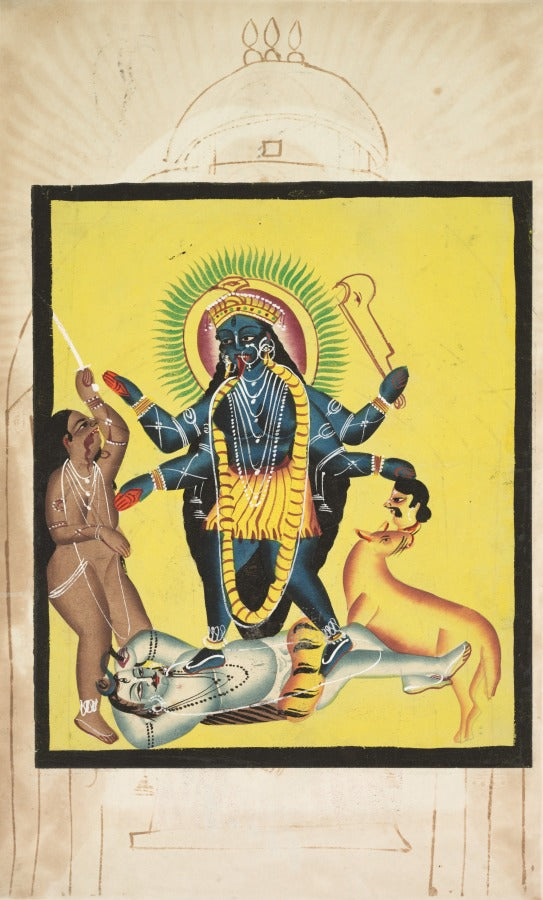 Kali Standing on Shiva verso, from a Kalighat album by  - Classic Art canvas print