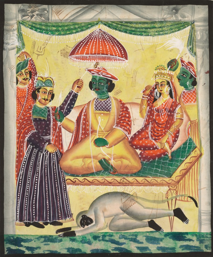Rama and Sita enthroned recto, from a Kalighat album by  - Classic Art canvas print