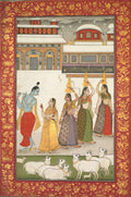 Gujari Ragini Krishna with Gopis Playing the Flute, from a Ragamala Series by  - Classic Art canvas print