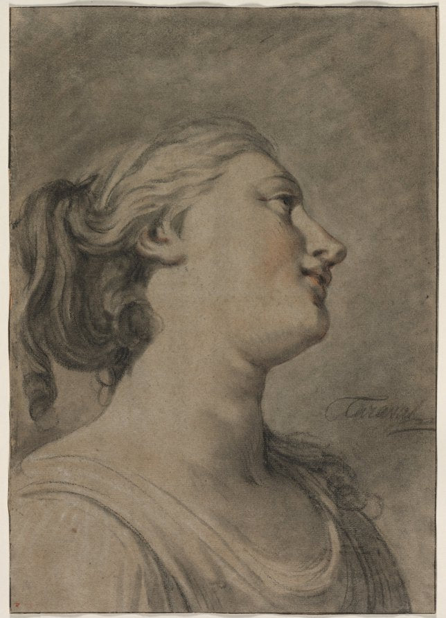 Head of a Female Figure in Profile, Turned to the Right by Hughes Taraval (French, 1729–1785) - Classic Painting canvas print