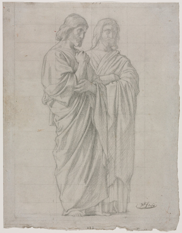 Two Standing Figures Study for the Left Section of The Mission of the Apostles by Hippolyte Jean Flandrin (French, 1809–1864) - Classic Painting canvas print