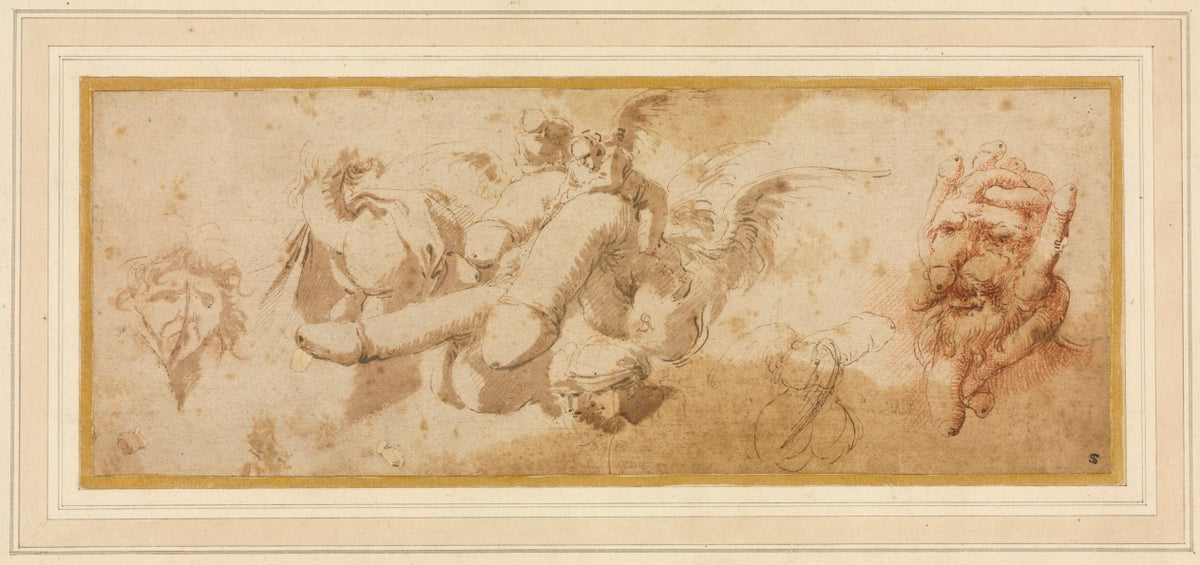 Sheet of Satirical Studies Amorini Riding Phalli by Salvator Rosa (Italian, 1615–1673) - Classic Painting canvas print