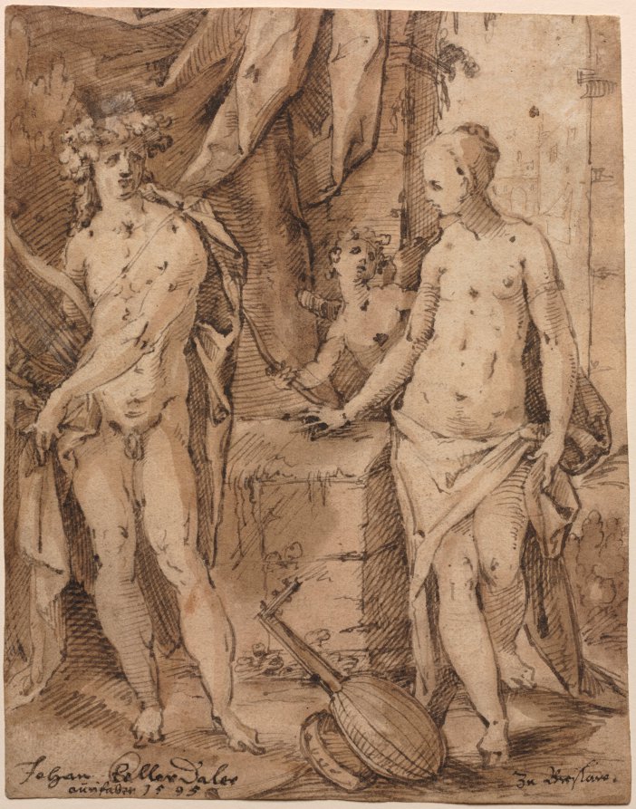 Apollo with Erato and Cupid by Johann Kellerthaler (German, c. 1560/2–1611) - Classic Painting canvas print