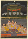 A prince celebrating Holi with palace women on a terrace at night recto calligraphy of a quatrain verso by  - Classic Art canvas print