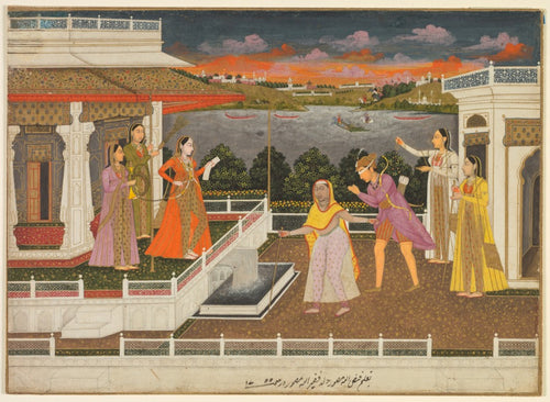 A blindfolded suitor is brought before a princess recto by Fayzullah (Indian, active c. 1730–1765) - Classic Art canvas print