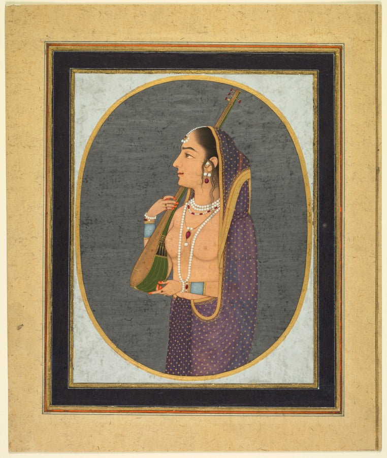 Court lady singing and playing the vina by Muhammad Rizavi Hindi (Indian, active mid-1700s) - Classic Art canvas print