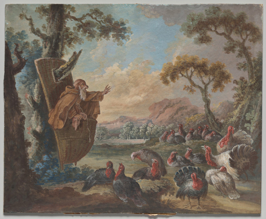 Monkey Preaching to Turkeys by Christophe Huet (French, 1700–1759) - Classic Painting canvas print