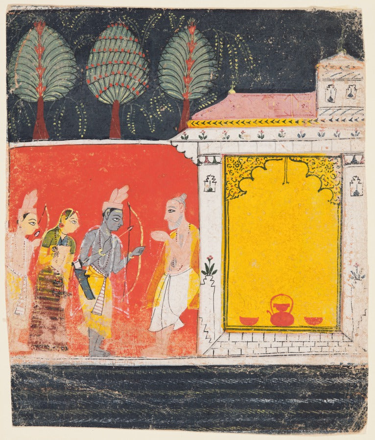 Rama, Sita, and Lakshmana visit the hermitage of the sage Bharadvaja at Prayaga, from Chapter 48 of the Ayodhya Kanda Book of Ayodhya of a Ramayana Ramas Journey by  - Classic Art canvas print