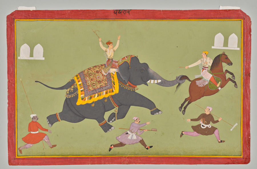 The Elephant of Maharana Jai Singh of Mewar r. 168098 Catches a Horse by the Tail by  - Classic Art canvas print
