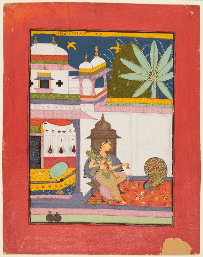 Woman Addressing a Peacock Gujari Ragini of Megh, from a Ragamala by  - Classic Art canvas print