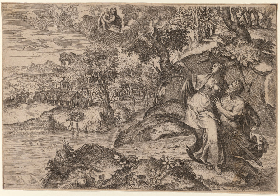 Augustus and the Tiburtine Sibyl by Marco Angolo del Moro (Italian, c. 1537–d. after 1586) - Classic Painting canvas print