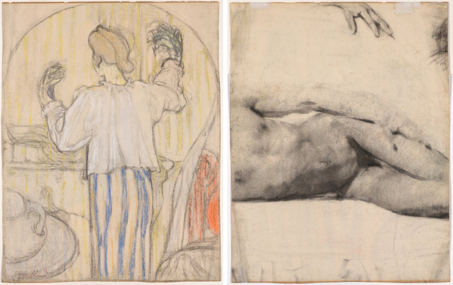 In Front of the Mirror recto Reclining Male Nude verso by Édouard Vuillard (French, 1868–1940) - Classic Art canvas print