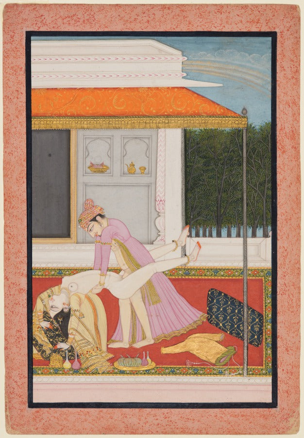 An amorous couple, probably Raja Mahendra Pal of Basohli with a favorite queen by  - Classic Art canvas print