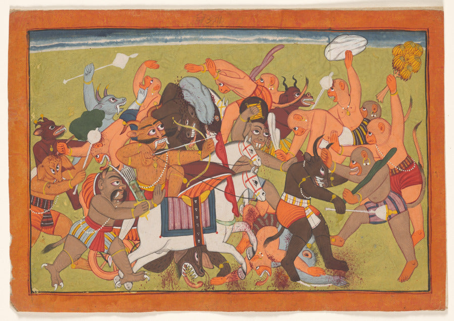 Battle between monkeys and demons, from the Shangri Ramayana by  - Classic Art canvas print