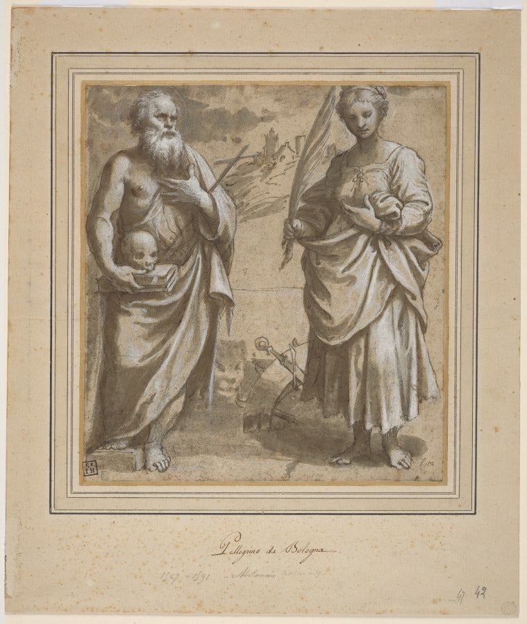 Saint Jerome and Saint Catherine of Alexandria Standing in a Landscape by Girolamo da Treviso the Younger (Italian, 1497–1544) - Classic Art canvas print