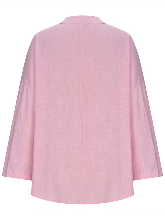 Women's Cotton Long Sleeve Round Neck Solid Color Loose Beach Shirt