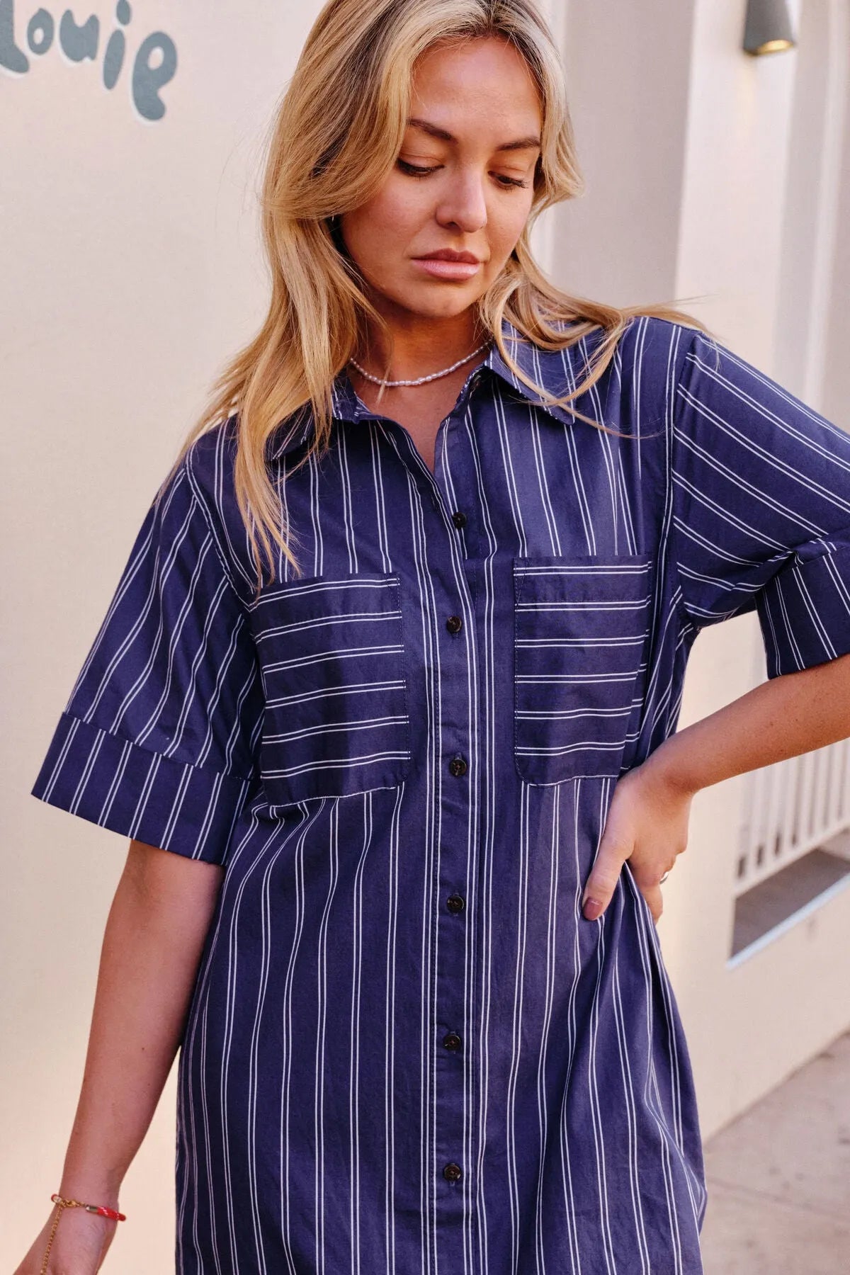 Samara Midi Dress - Prussian Blue Stripe