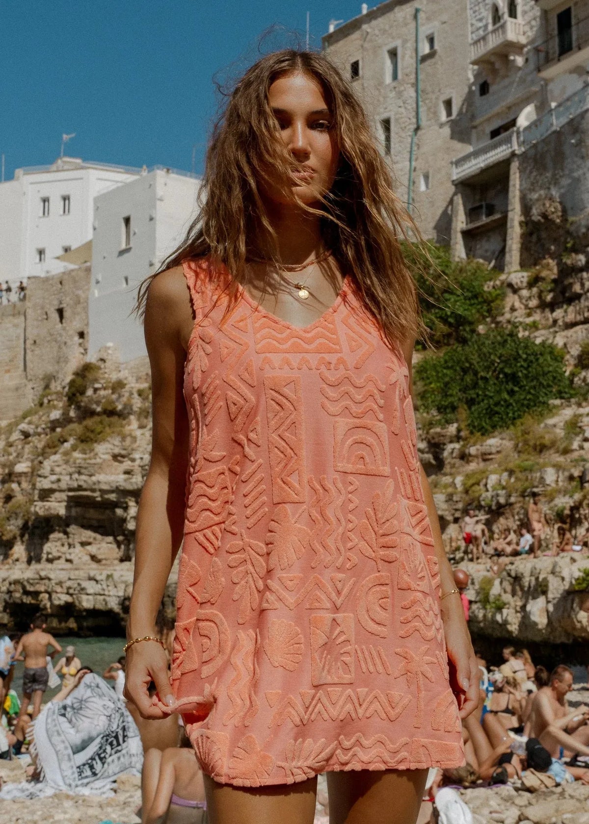 Mai Tai V Tunic Towelling Dress - Coral