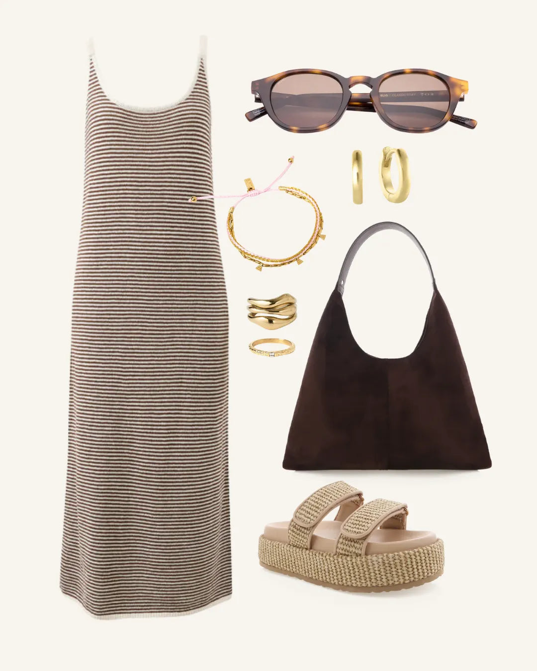 Fia Stripe Knit Midi Dress - Chocolate Ecru Stripe