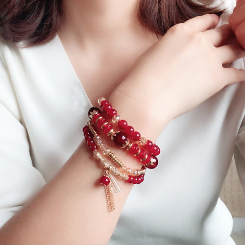 4-piece set of beaded crystal bracelet bohemian style female fashion bracelet jewelry