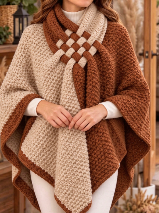 🤲LAST DAY SAVE 49% ⏰Women's Two-tone Woven Knot Knit Poncho