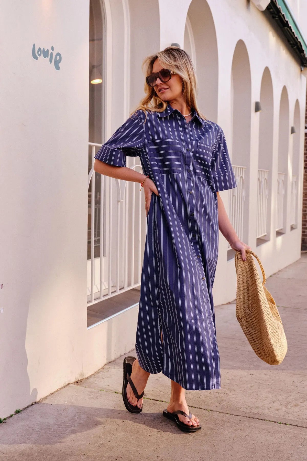 Samara Midi Dress - Prussian Blue Stripe