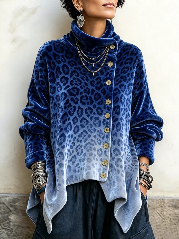 🤲LAST DAY SAVE 49% 🐆Chic Velvet Asymmetric Button Turtleneck Top