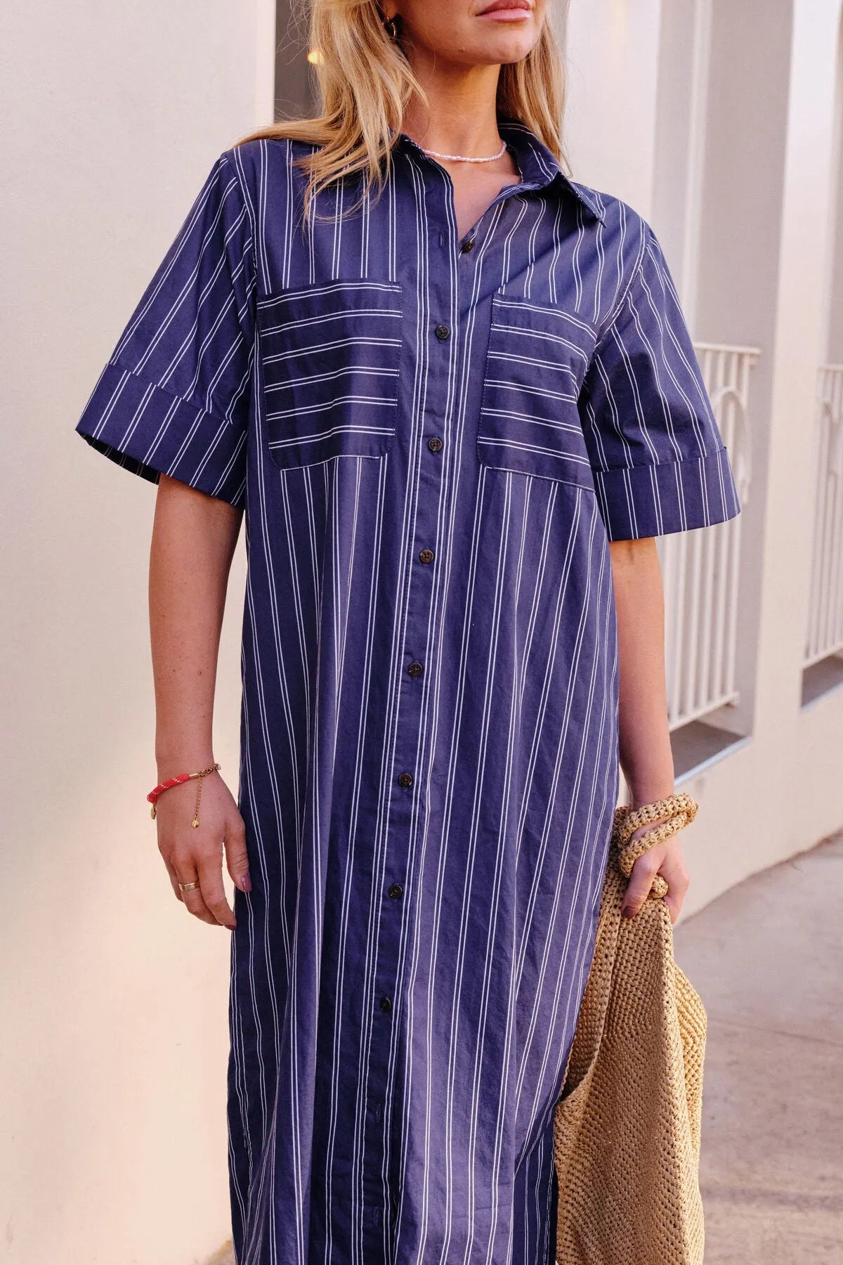 Samara Midi Dress - Prussian Blue Stripe
