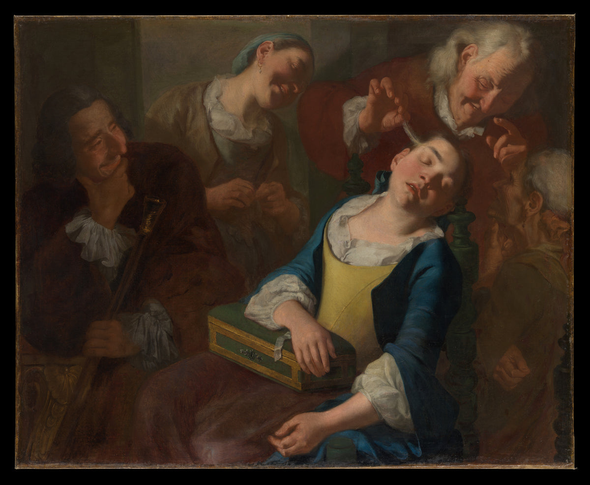 Teasing a Sleeping Girl by Gaspare Traversi - Oil Painting canvas print