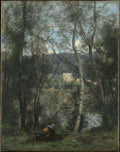A Woman Gathering Faggots at Ville-d'Avray by Camille Corot - Realist canvas print