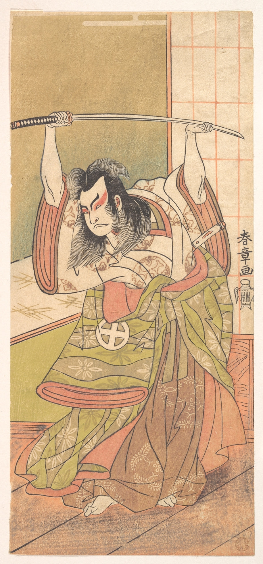 The Third Otani Hiroji as a Daimyo Standing on the Engawa by Katsukawa Shunshō　勝川春章 - Ukiyo-e canvas print