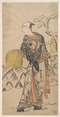 The First Nakamura Nakazo as a Komuso Standing in the Snow by a Fence by Katsukawa Shunshō　勝川春章 - Ukiyo-e canvas print