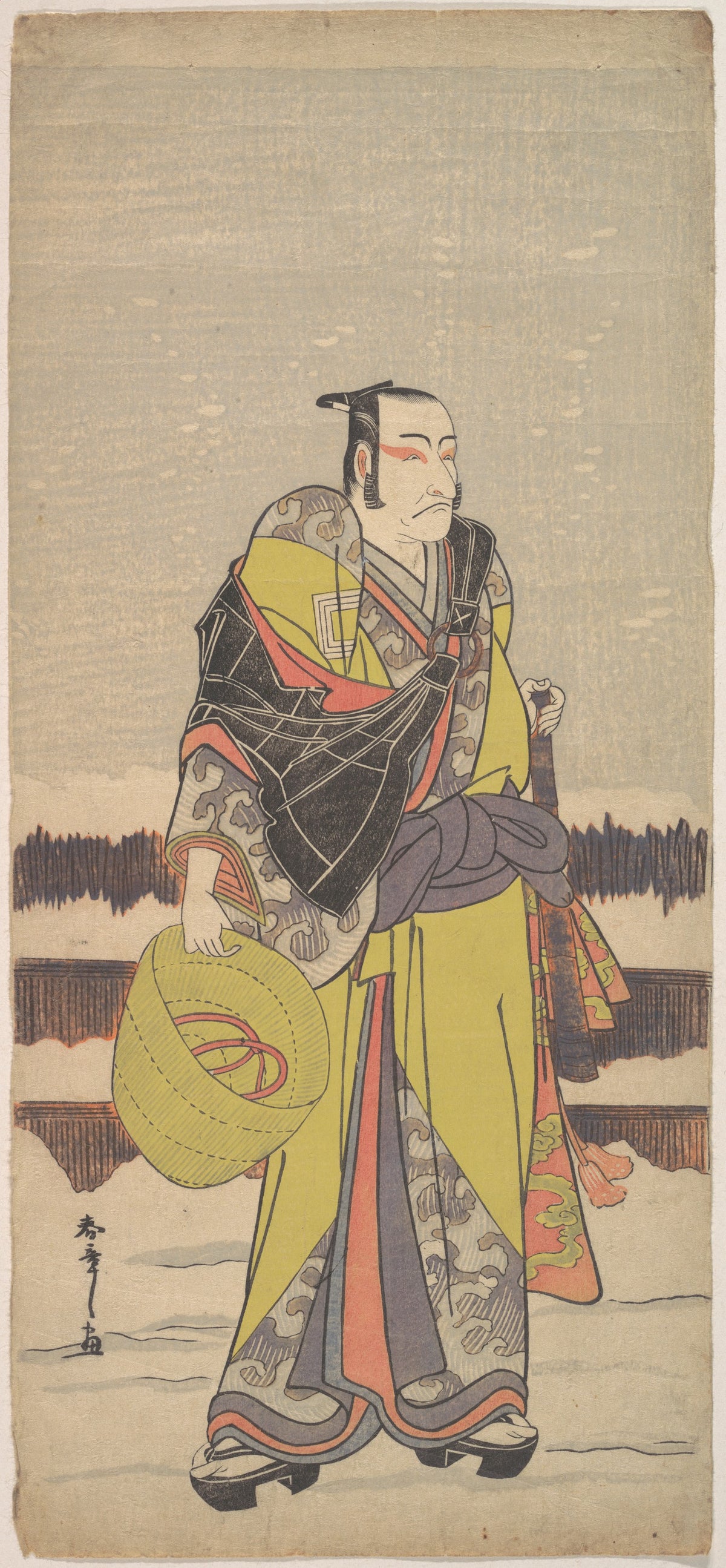 Danjur V as Kakogawa Honz with a Komuso Hat and a Flageolet by Katsukawa Shunshō　勝川春章 - Ukiyo-e canvas print