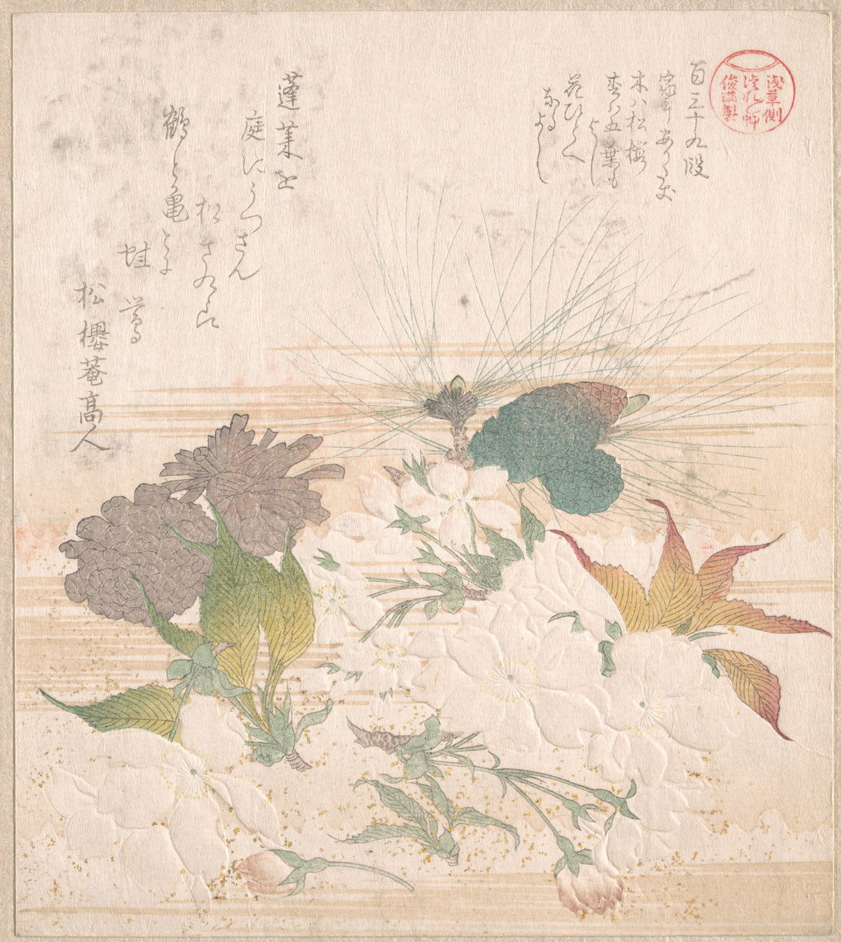 Cherry Blossoms and Pine Cones by Kubo Shunman - Ukiyo-e canvas print