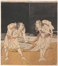 Duel Scene from the Kabuki Drama, A Soga Pattern Dyed to Order atsurae-zome Soga Hinagata by Katsukawa Shunshō　勝川春章 - Ukiyo-e canvas print