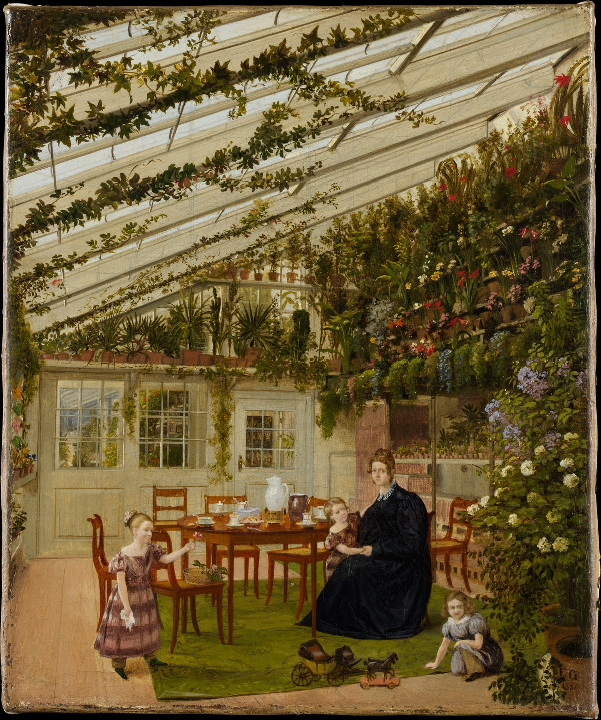 The Family of Mr. Westphal in the Conservatory by Eduard Gaertner - Oil Painting canvas print