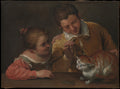 Two Children Teasing a Cat by Annibale Carracci - Oil Painting canvas print