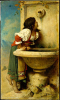 Roman Girl at a Fountain by Léon Bonnat - Oil Painting canvas print