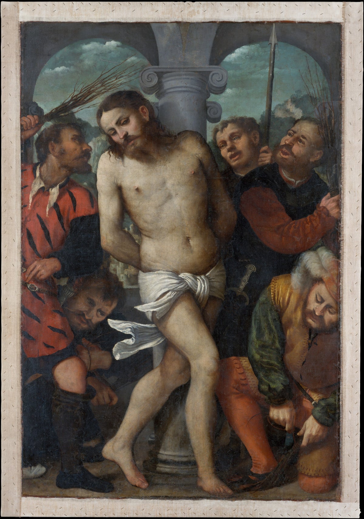 The Flagellation reverse The Madonna of Mercy by Girolamo Romanino - Classic Art canvas print