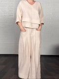 Women'S Casual Solid Color Irregular Cotton And Linen Suit