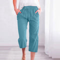 Women's Casual Summer Linen Pants High Waisted Loose Yoga Sweatpants Crop Pants with Pockets