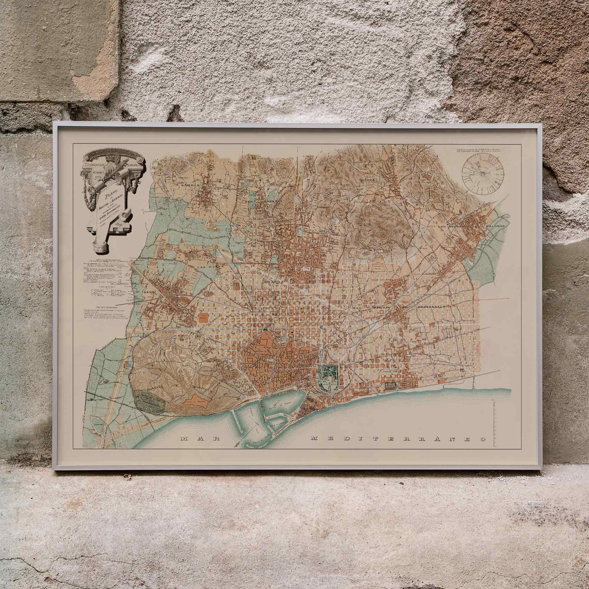 Plan de Barcelone et de ses environs Poster by Moryarty - Oil Painting canvas print