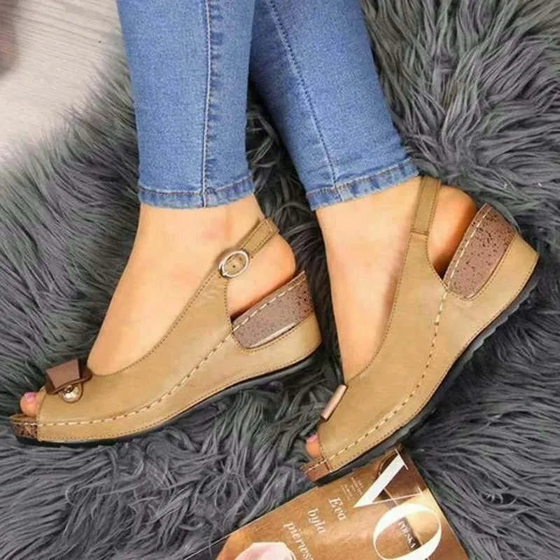 Wedge High Heel Peep Toe Buckle Sandals