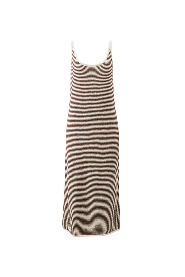 Fia Stripe Knit Midi Dress - Chocolate Ecru Stripe