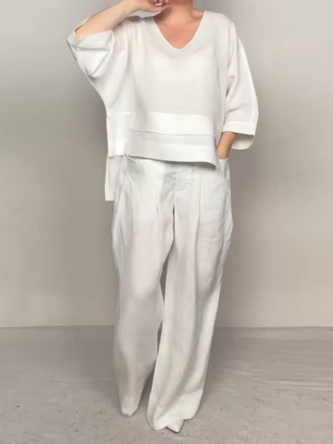 Women'S Casual Solid Color Irregular Cotton And Linen Suit