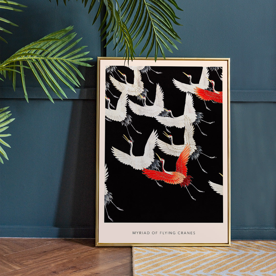 Myriade de grues en vol Poster by Moryarty - Oil Painting canvas print