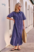 Samara Midi Dress - Prussian Blue Stripe