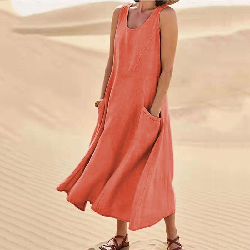 🔥Last Day 50% Off Sale! Women's Sleeveless Cotton And Linen Dress