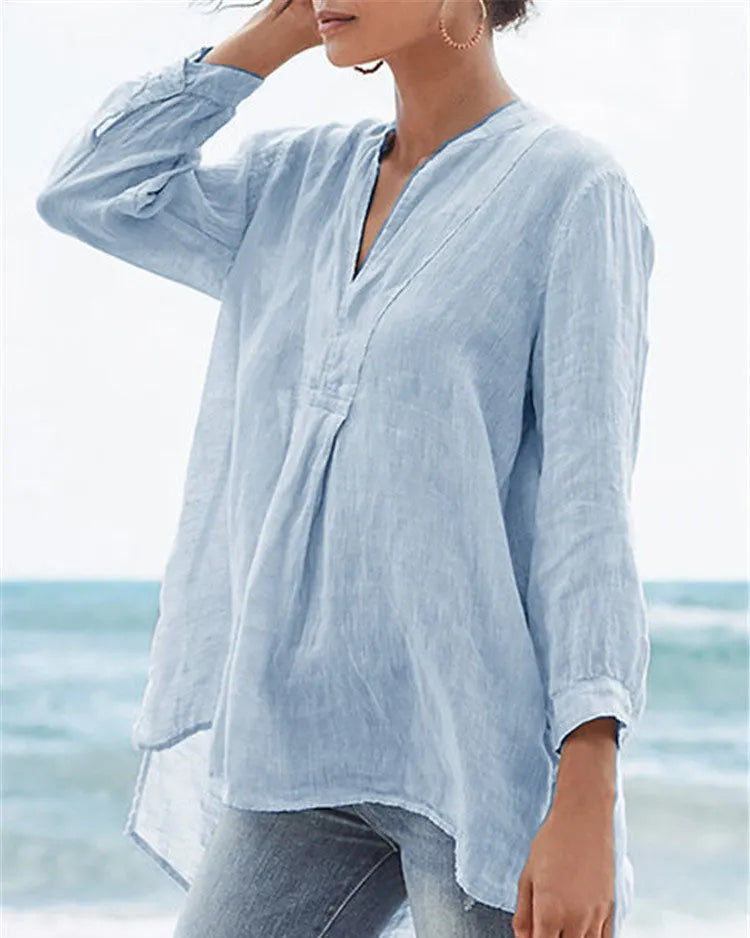 Fashion Linen Solid Color Loose Shirt - S/5XL