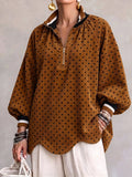 🤲LAST DAY SAVE 49% ⏰Chic Polka Dot Corduroy Zip-Up Pullover